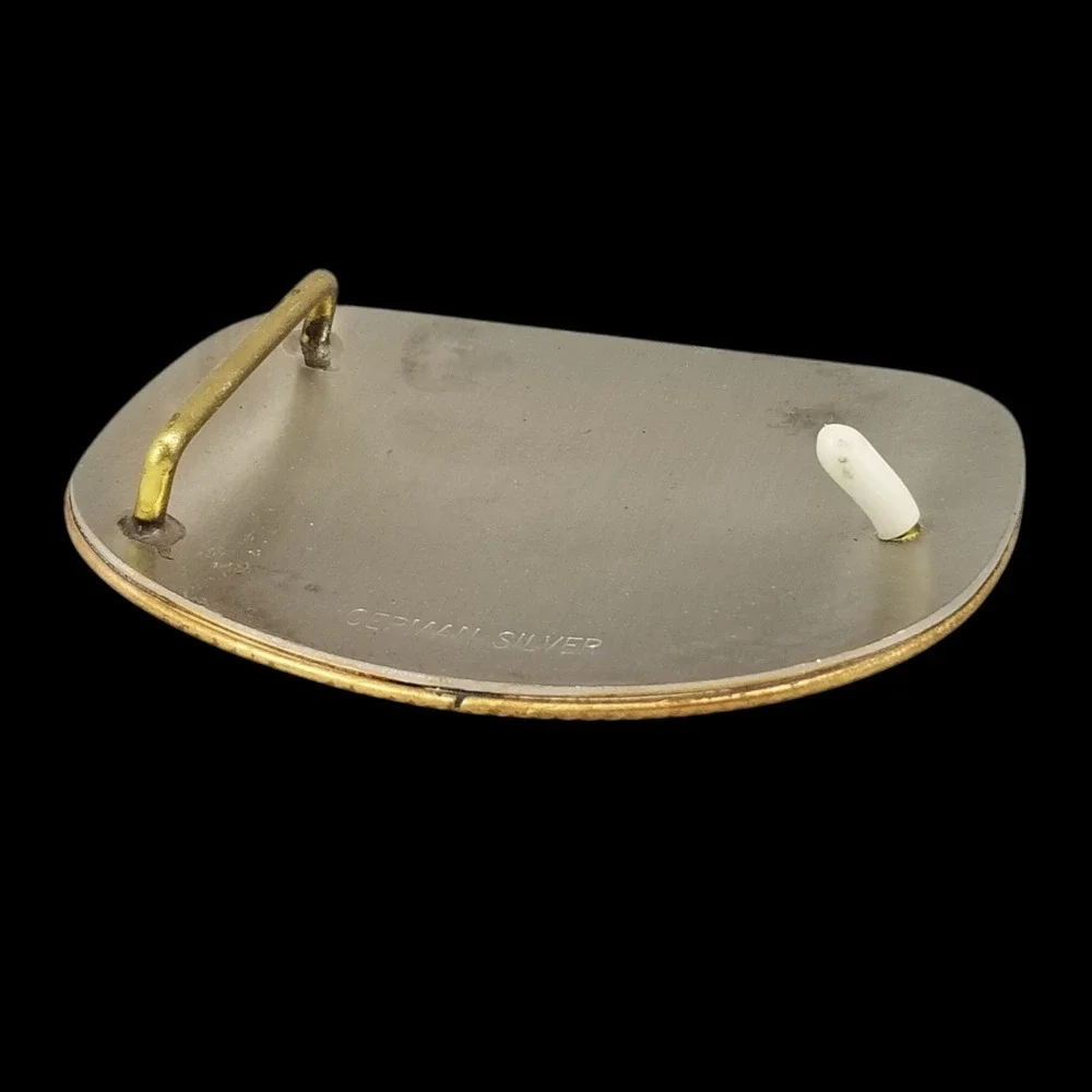 Vintage Belt Buckle Steer Wrestling German‎ Silver Gold Rodeo Western Oval